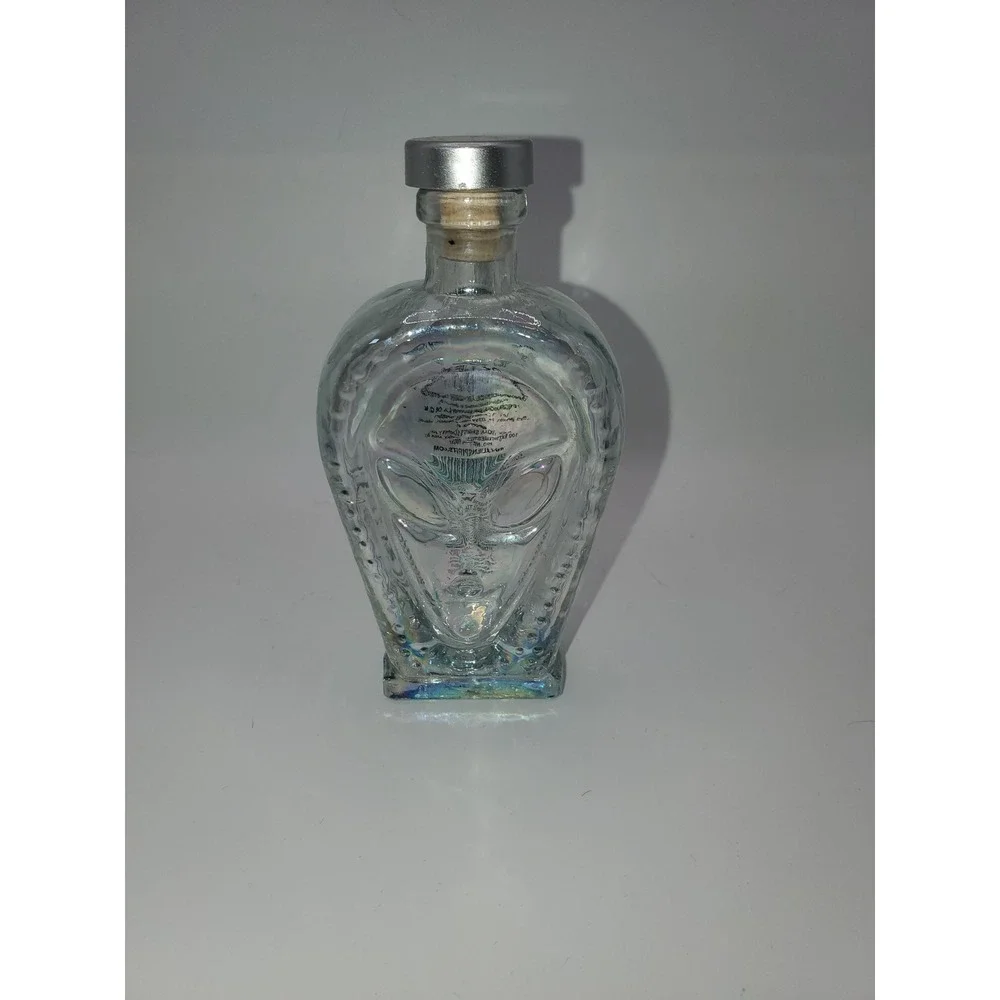 Alien Tequila Silver Empty Bottle 50ml Iridescent Glass Alien Head Collectible